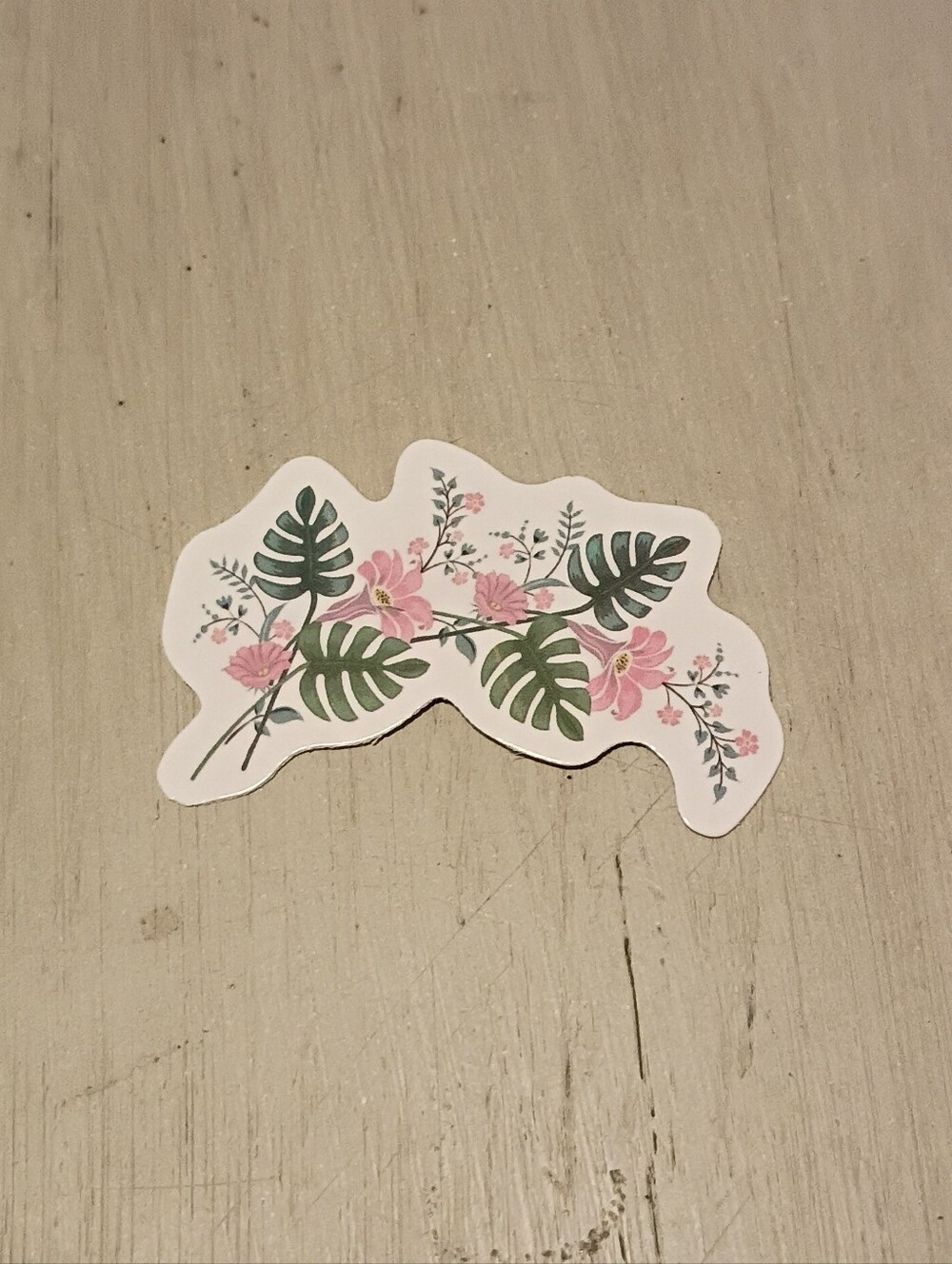 10/$10 Sticker Decal - Pink Flowers And Green Leaves - Brand New